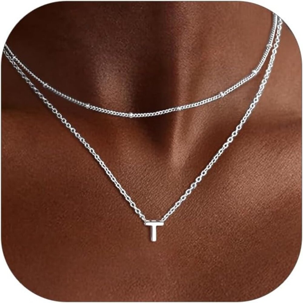 925 Sterling Silver Layered Initial Necklace Hypo… - image 1